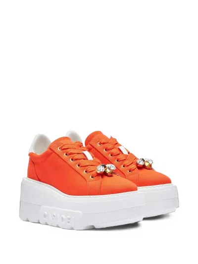 Casadei Crystal-embellished Platform Sneakers In Orange