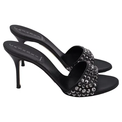 Pre-owned Casadei Crystal-embellished Slide Sandal Heels In Black Leather