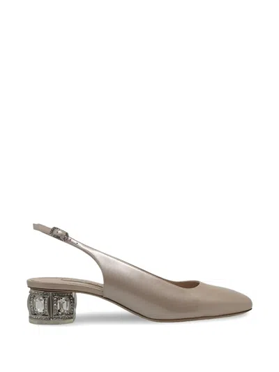 Casadei Crystal-embellished Slingback Pumps In Neutral