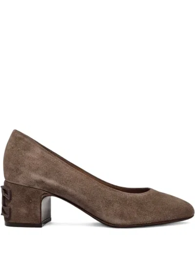 Casadei Cutout Block-heel Pumps In Brown