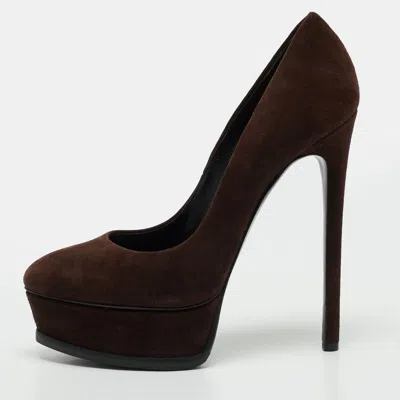 Pre-owned Casadei Daisy Size 38 Brown Suede Platform Pumps