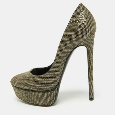Pre-owned Casadei Daisy Size 38 Gold/black Lurex Fabric Platform Pumps