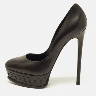 Pre-owned Casadei Daisy Size 38.5 Black Leather Platform Pumps