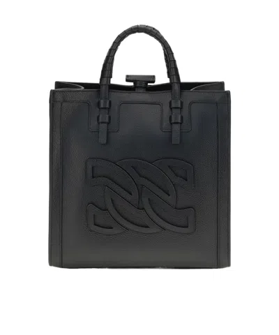 Casadei Love Leather Tote Strap Logo Embellished In Black