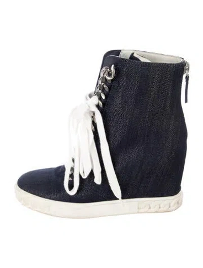Pre-owned Casadei Denim Chain-link Accents Lace-up Boots In Blue