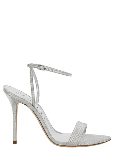 Casadei 'diadema' Silver Sandals With Blade Heel In Metallic Fabric Woman In Grey