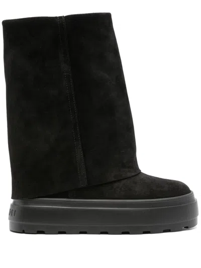 Casadei Ankle Boots Suede Finish Platform Sole In Black