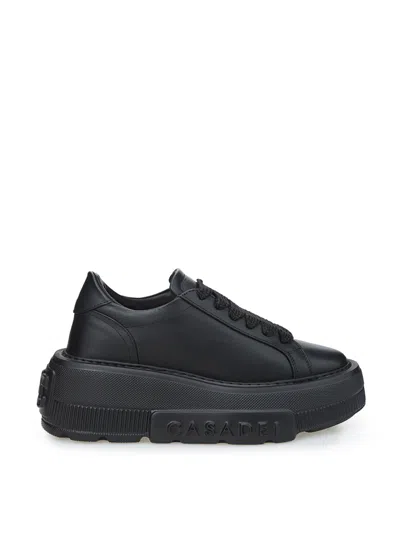 Casadei Elevate Your Style: Leather Maxi Platform Women's Sneakers In Nero Neri E Grigi