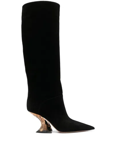 Casadei Elodie High Suede Leather Boots With Pointed Toe In Black