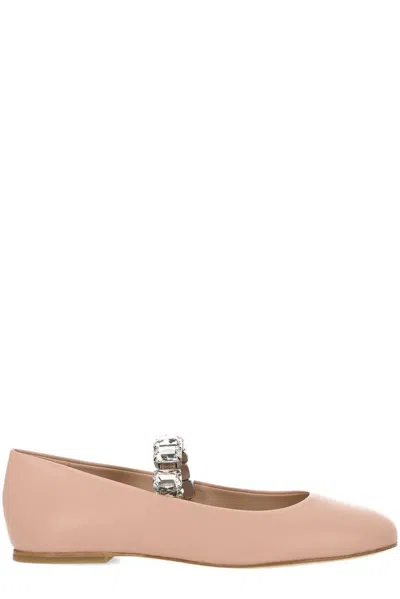 Casadei Crystal Ballet Flats With Crystal Bracelet In Pink