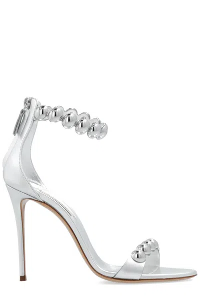 Casadei 100mm Metallic Leather Sandals In Silver