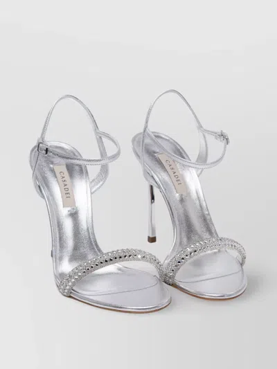 CASADEI EMBELLISHED METALLIC OPEN TOE SANDALS