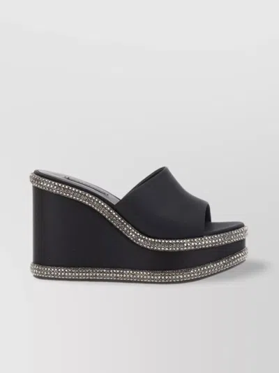 Casadei Embellished Open Toe Platform Mules In Black