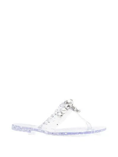 Casadei Flat Sole Open Toe Transparent Embellished Slides In White