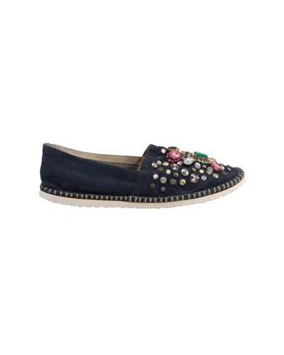 Casadei Embellished Slip-ons In Blue Cotton Denim In Multi