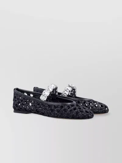 Casadei Embellished Strap Round Toe Woven Design In Black