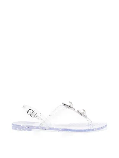 Casadei Embellished T-strap Flats In Transparent