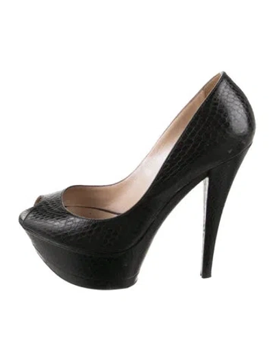 Pre-owned Casadei Embossed Leather Animal Print Pumps In Black