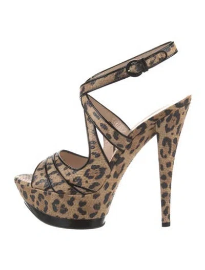 Pre-owned Casadei Embossed Leather Animal Print Sandals In Neutral