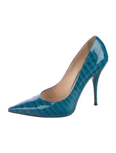 Pre-owned Casadei Embossed Leather Printed Pumps In Blue