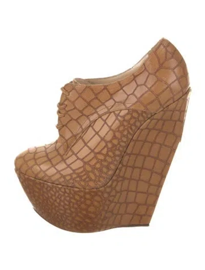 Pre-owned Casadei Embossed Leather Pumps In Brown