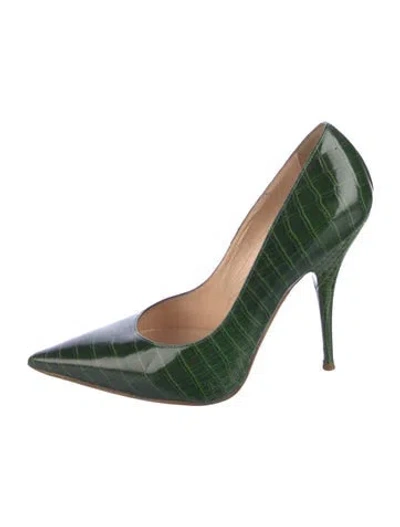 Pre-owned Casadei Embossed Leather Pumps In Green