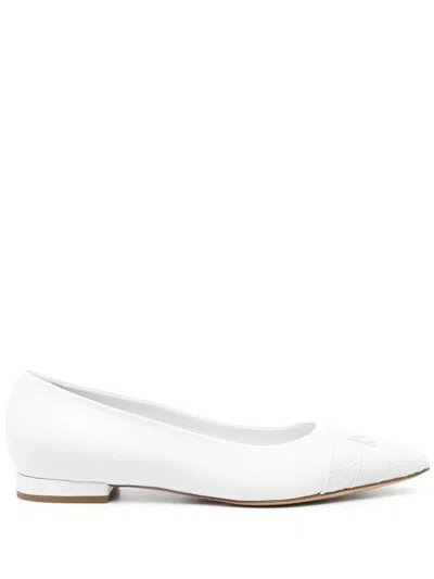 Casadei Embossed-logo 15mm Leather Ballerinas In White