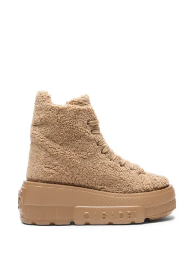 Casadei Faux-fur High-top Sneakers In Brown