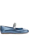 Casadei Round Toe Flat Sole Embellished Strap Ballerinas In Blue