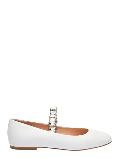 Casadei White Ballet Shoes With Crystal Embellishments
