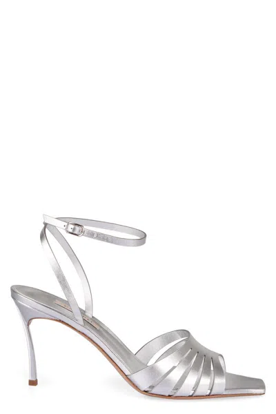 Casadei Flash Leather Sandals In Silver