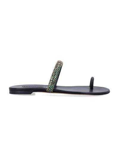 Casadei Olimpo Flat Sole Embellished Straps Sandals In Black