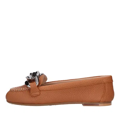 Casadei Flat Shoes Leather Brown In Marrone Marroni