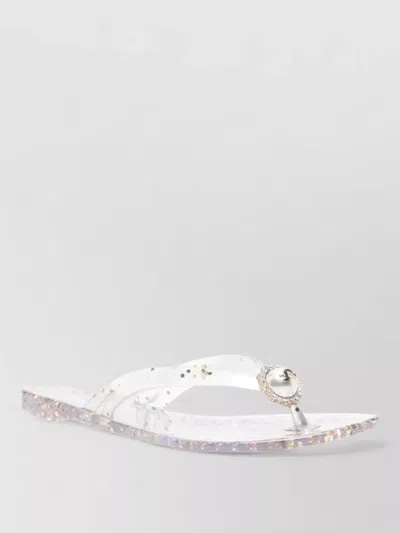 Casadei Flat Thong Sandals Embellished Glitter Straps In White