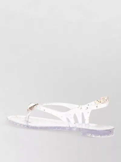 Casadei Flip Flops Embellished Strap Gold Accents Transparent In White