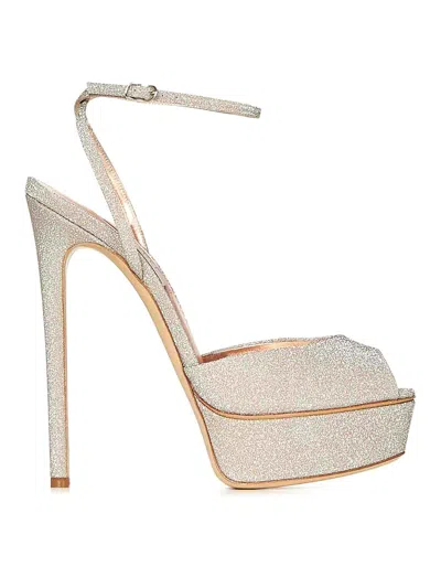 Casadei Flora Jolly Champagne Glitter Sandals In Gold