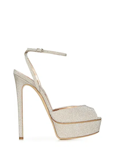 Casadei Flora Jolly Champagne Glitter Sandals In Gold