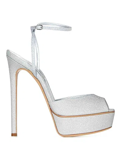 CASADEI FLORA JOLLY SILVER GLITTER SANDALS