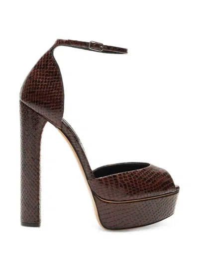Casadei Flora Python-effect Platform Sandals In Brown