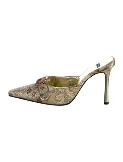 Pre-owned Casadei Floral Print Crystal Embellishments Mules In Neutral