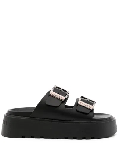 Casadei Florence Double-strap Chunky-sole Sandals In Black