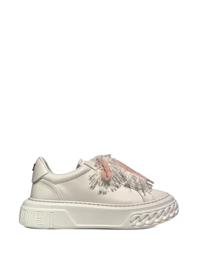 Casadei Fringe Platform Sneakers In White