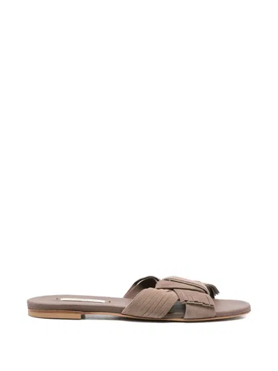 Casadei Fringed Knotted Sandals In Brown
