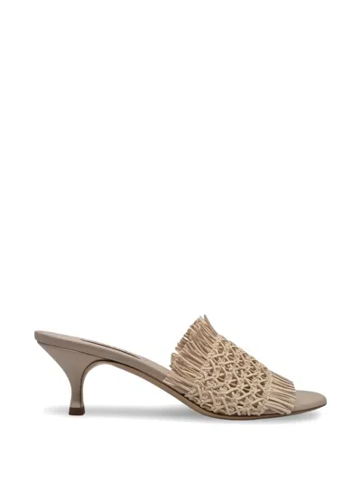 Casadei Fringe-detail Heeled Sandals In Neutral