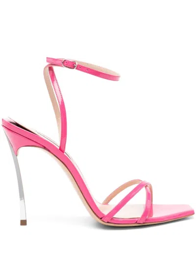 CASADEI FUCHSIA PINK LEATHER HIGH HEEL SANDALS FOR WOMEN WITH CROSSOVER DETAIL AND SLINGBACK STRAP