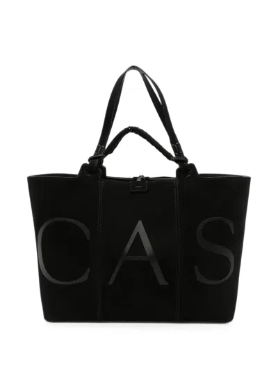 Casadei Galleria Logo-print Leather Tote Bag In Black