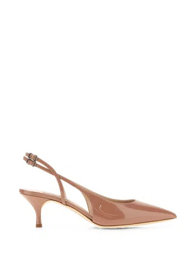 Casadei Leather Giulia Mules Kitten Heel Slingback In Brown
