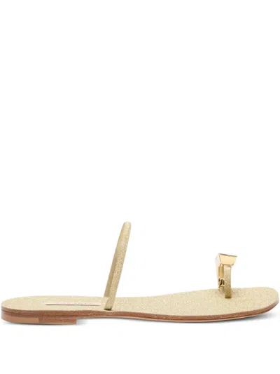 Casadei Glitter-embellished Flat Sandals In Gold