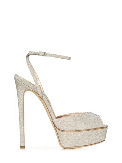 Casadei Glitter-finish High Heel Sandals In Silver