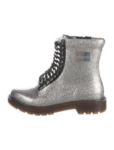 Pre-owned Casadei Glitter Glitter Accents Combat Boots In Silver
